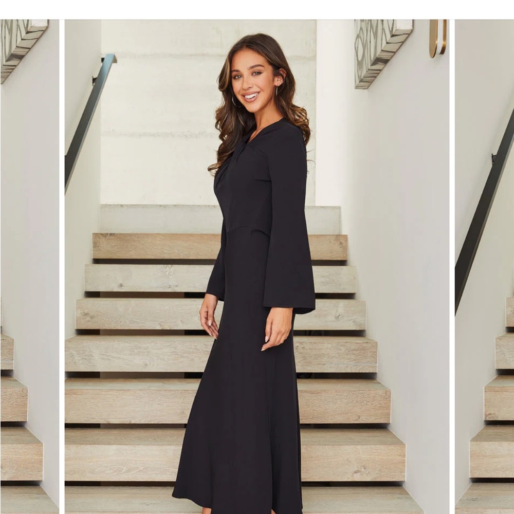 🖤 Milio-Milano Twist Front Open Back Midi Dress | Black | Size S | NWT